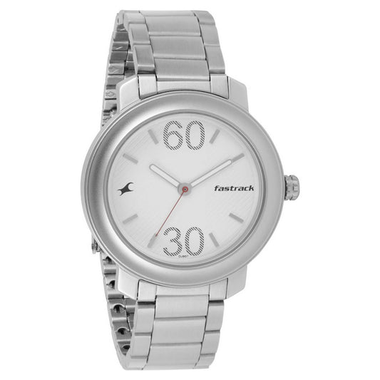 Fastrack Quartz Analog Silver Dial Stainless Steel Strap Watch for Guys 3222SM01