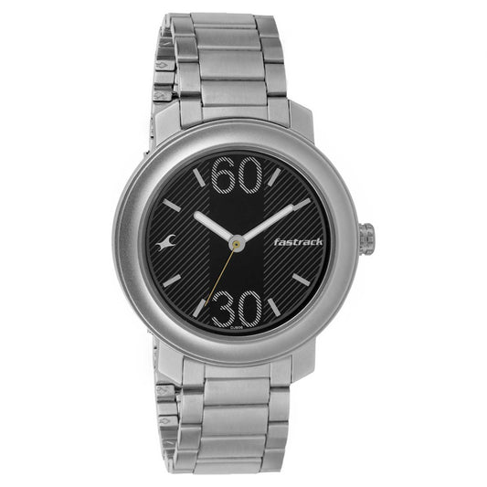 Fastrack Quartz Analog Black Dial Stainless Steel Strap Watch for Guys 3222SM02