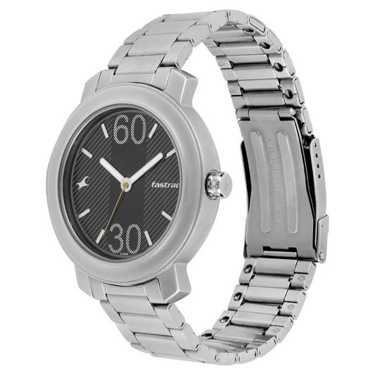 Fastrack Quartz Analog Black Dial Stainless Steel Strap Watch for Guys 3222SM02