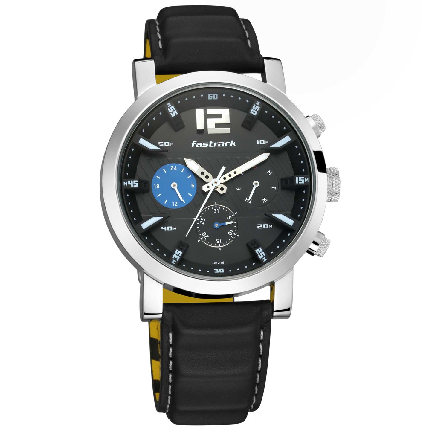 Fastrack Fastfit Quartz Multifunction Black Dial Leather Strap Watch for Guys 3227SL01