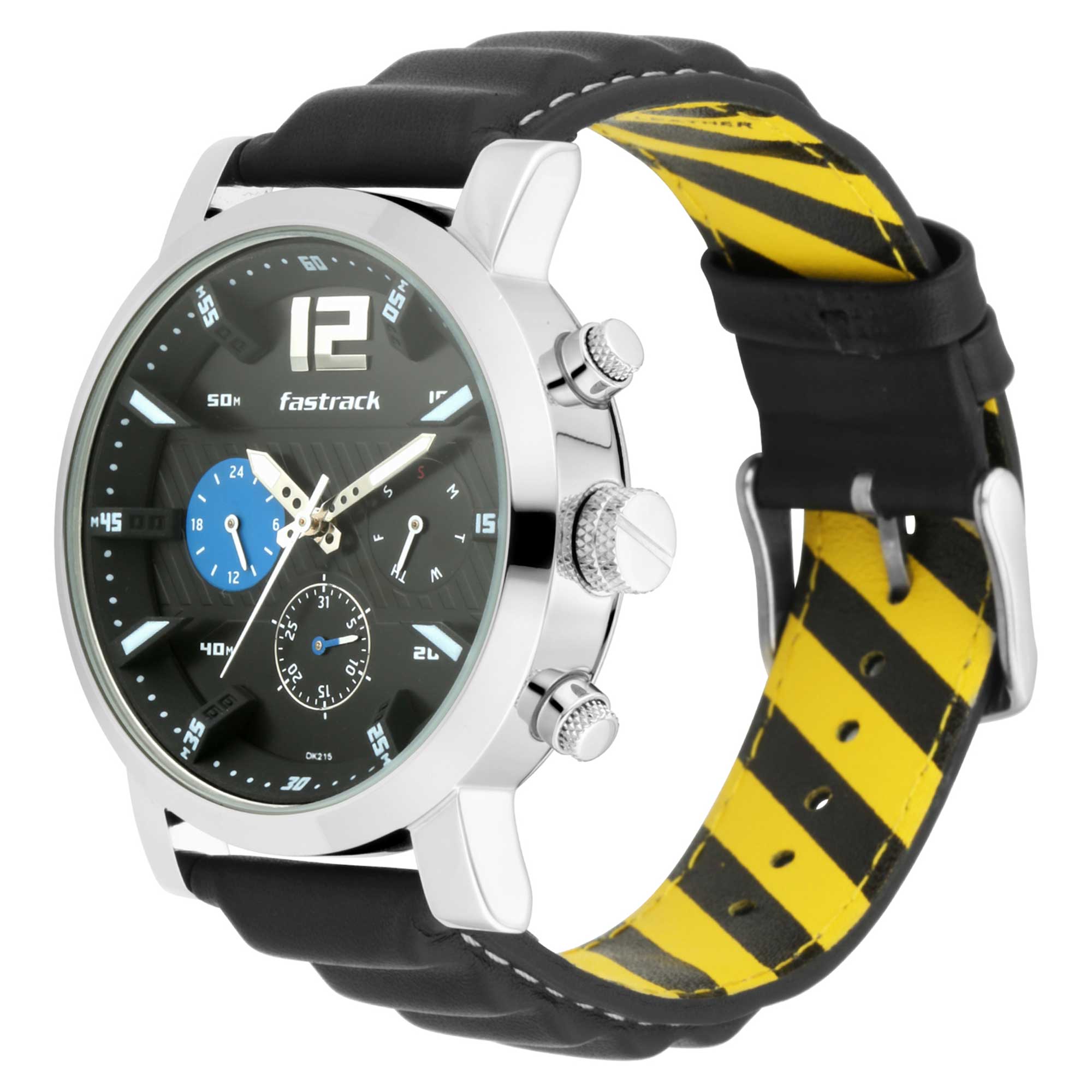 Fastrack Fastfit Quartz Multifunction Black Dial Leather Strap Watch for Guys 3227SL01