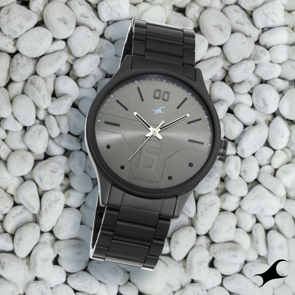 Fastrack Bare Basics Quartz Analog Grey Dial Stainless Steel Strap Watch for Guys 3247NM02