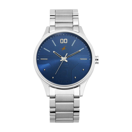 Fastrack Bare Basics Quartz Analog Blue Dial Stainless Steel Strap Watch for Guys 3247SM01