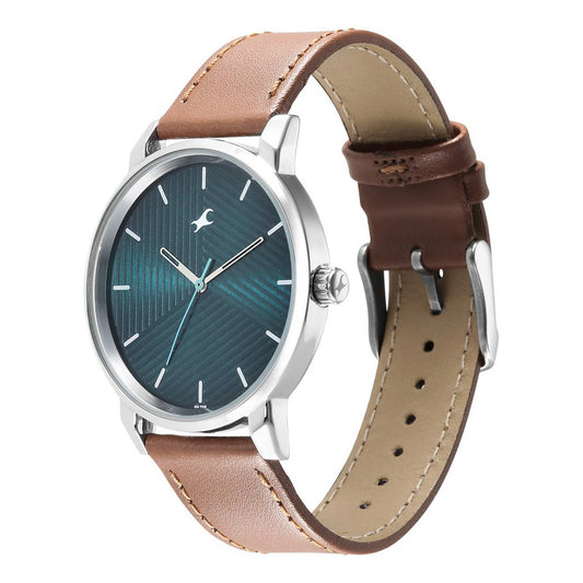 Fastrack Stunners Green Dial Leather Strap Watch for Guys