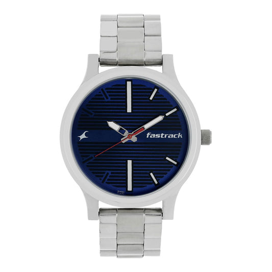 Fastrack Fundamentals Quartz Analog Blue Dial Stainless Steel Strap Watch for Guys 38051SM03