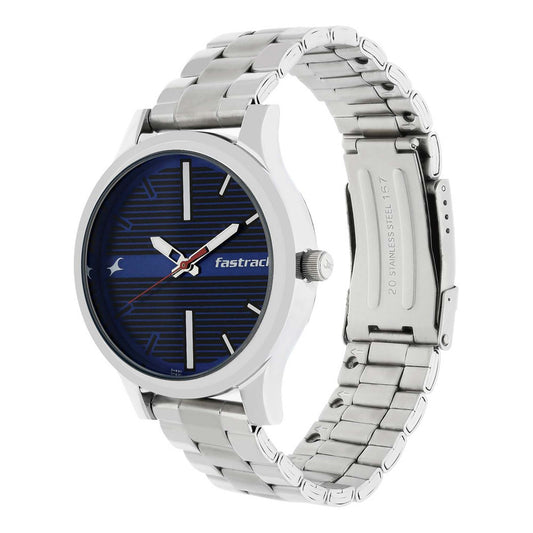 Fastrack Fundamentals Quartz Analog Blue Dial Stainless Steel Strap Watch for Guys 38051SM03