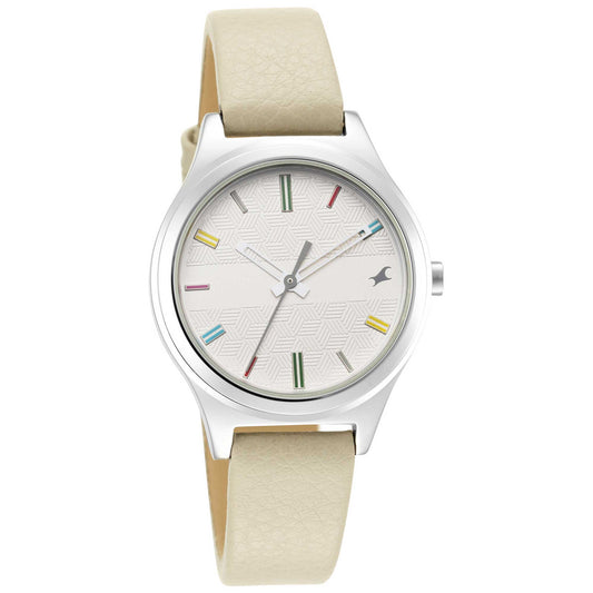 Fastrack Stunners Quartz Analog White Dial Leather Strap Watch for Girls 6152SL06