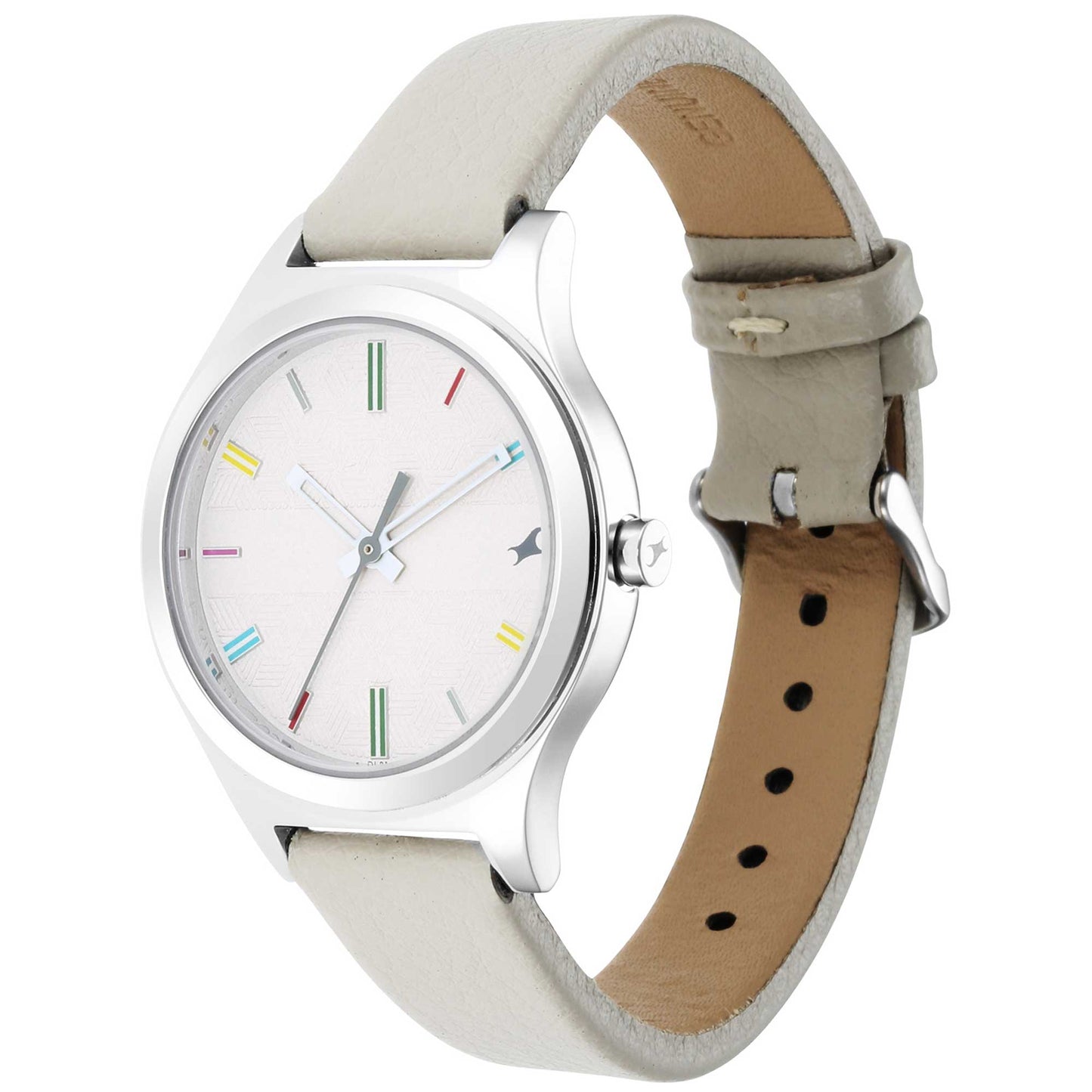 Fastrack Stunners Quartz Analog White Dial Leather Strap Watch for Girls 6152SL06