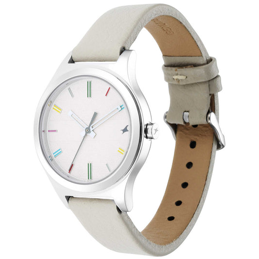 Fastrack Stunners Quartz Analog White Dial Leather Strap Watch for Girls 6152SL06
