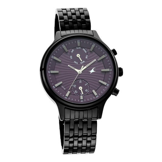 Fastrack Ruffles Quartz Multifunction Purple Dial Stainless Steel Strap Watch for Girls