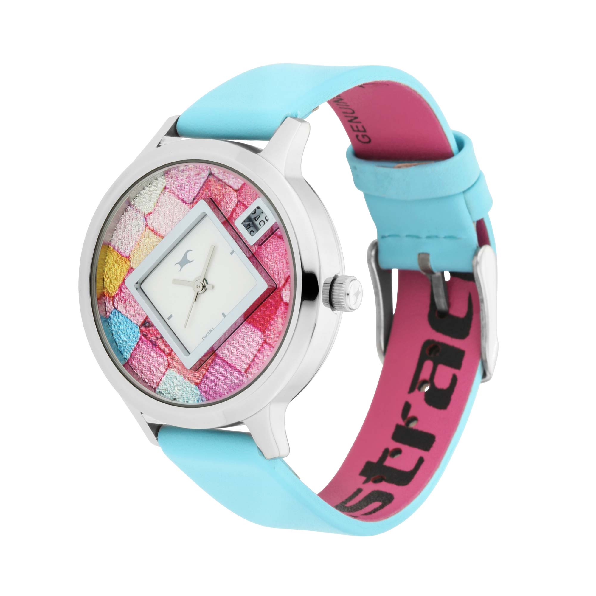 Fastrack Fit Outs Quartz Analog with Date Multicoloured Dial Leather Strap Watch for Girls