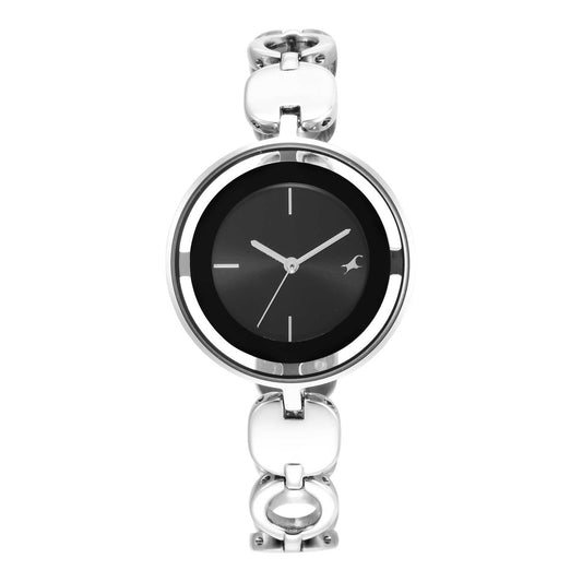 Fastrack Glitch Quartz Analog Silver Dial Metal Strap Watch for Girls 6237SM01
