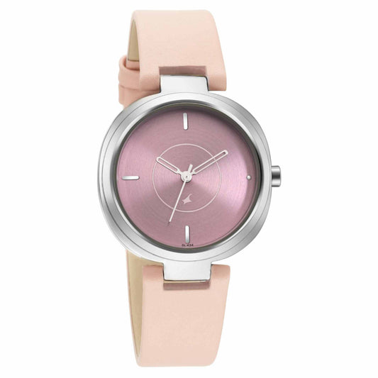 Fastrack Stunners Quartz Analog Pink Dial Leather Strap Watch for Girls 6247SL01