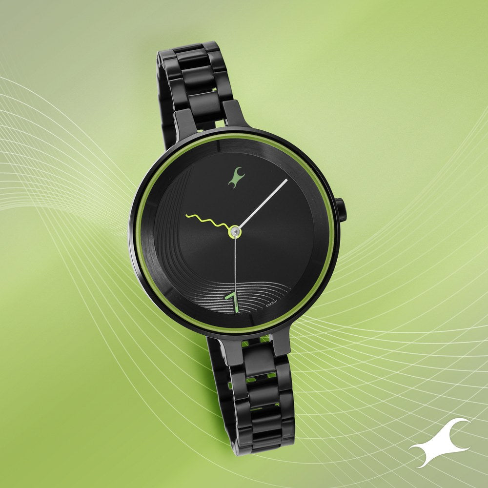 Fastrack Stunners Quartz Analog Black Dial Metal Strap Watch for Girls 6265NM01