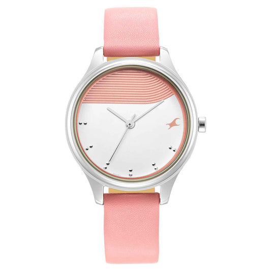 Fastrack Stunners Quartz Analog Pink Dial Leather Strap Watch for Girls 6280SL01