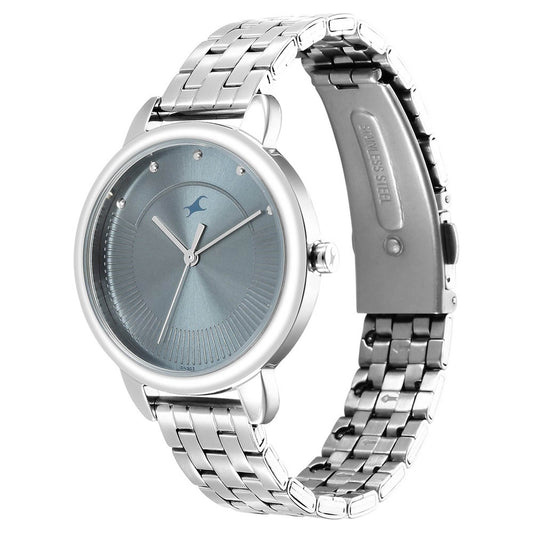 Fastrack Stunners Quartz Analog Blue Dial Metal Strap Watch for Girls