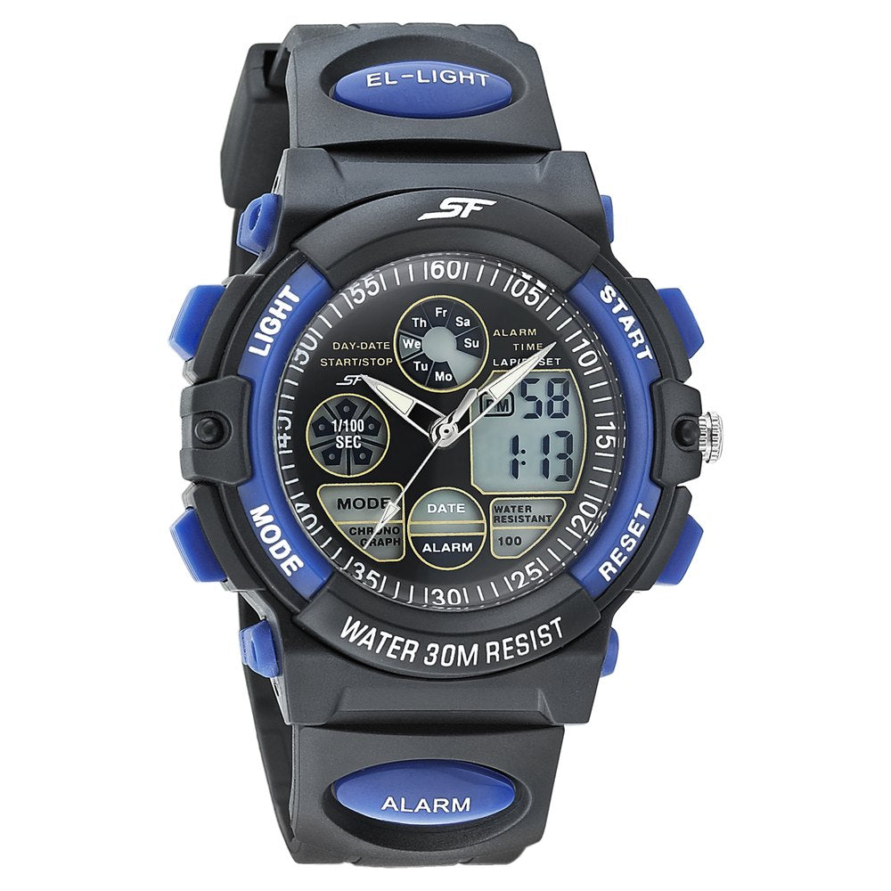 SF Quartz Digital Analog Digital Black Dial PU Strap Watch for Men 77116PP04