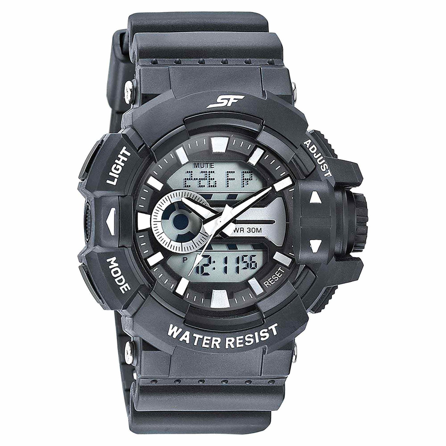 SF Quartz Digital Analog Digital Black Dial PU Strap Watch for Men 77118PP01