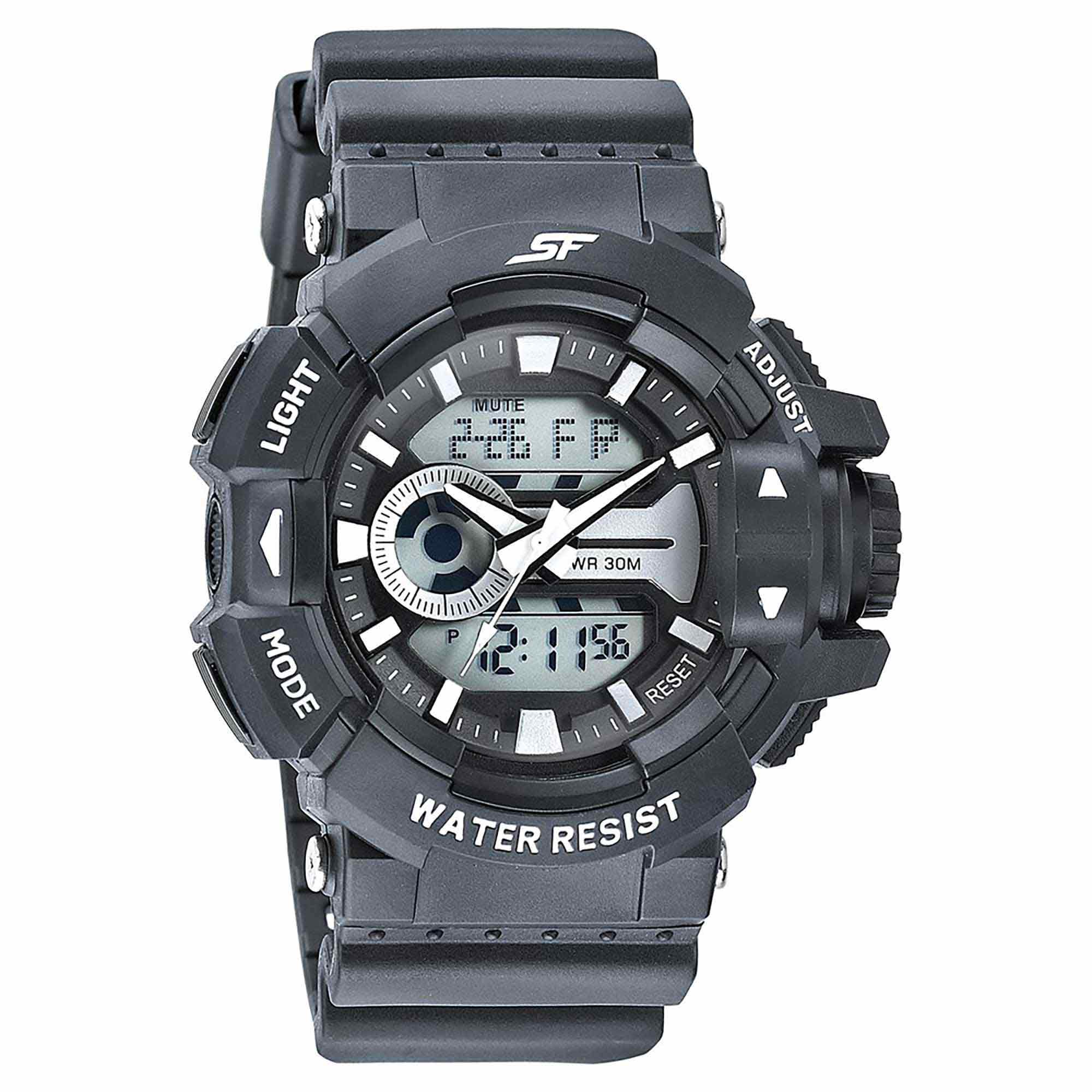 SF Quartz Digital Analog Digital Black Dial PU Strap Watch for Men 77118PP01