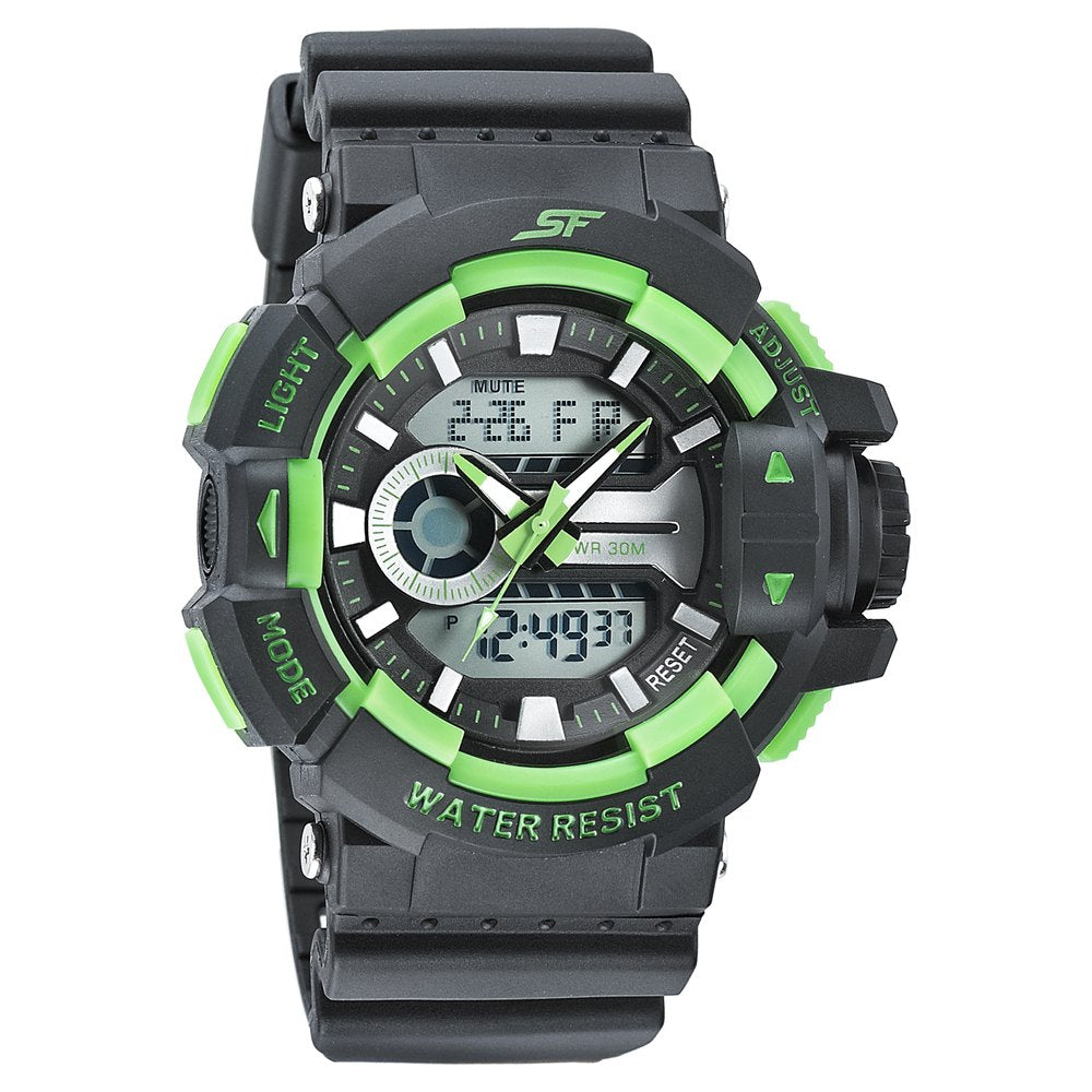 SF Quartz Digital Analog Digital Black Dial PU Strap Watch for Men 77118PP04