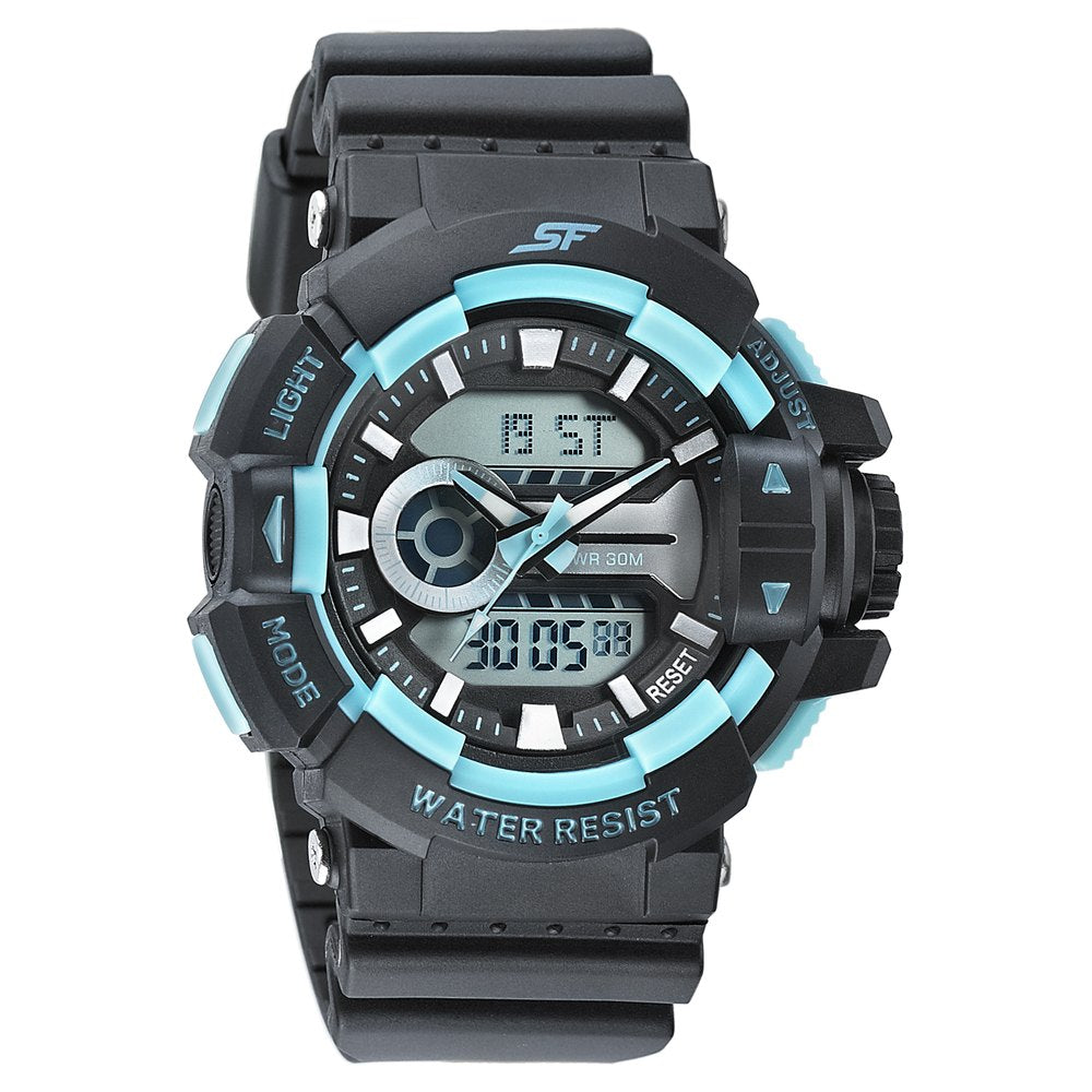 SF Quartz Digital Analog Digital Black Dial PU Strap Watch for Men 77118PP05