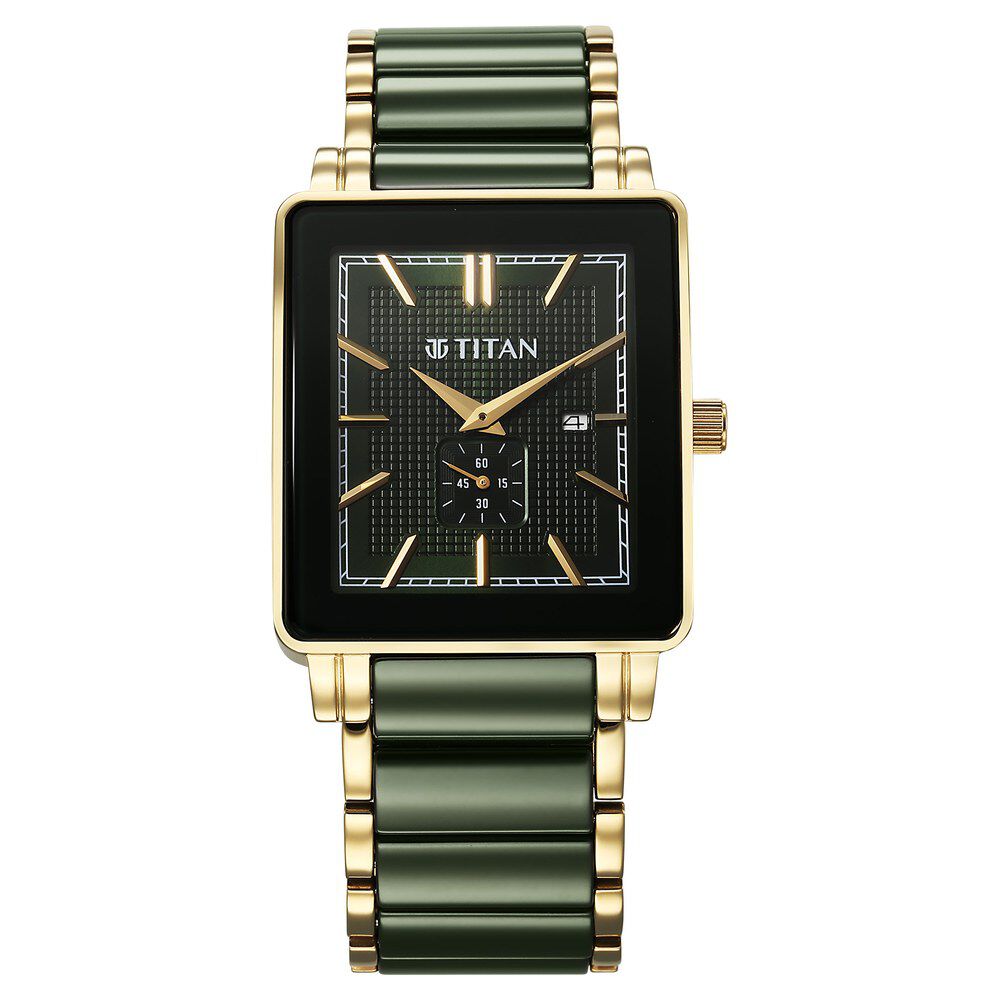 Titan Regalia Shaped Ceramic Quartz Analog with Date Green Dial Steel & Ceramic Strap Watch For Men