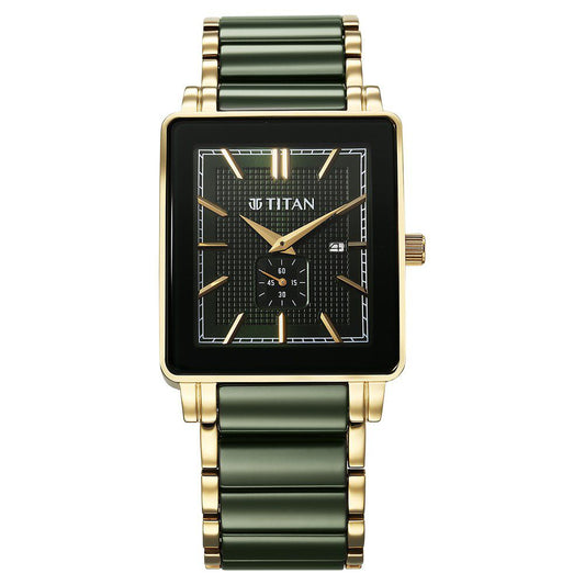 Titan Regalia Shaped Ceramic Quartz Analog with Date Green Dial Steel & Ceramic Strap Watch For Men