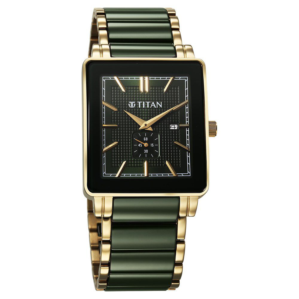 Titan Regalia Shaped Ceramic Quartz Analog with Date Green Dial Steel & Ceramic Strap Watch For Men