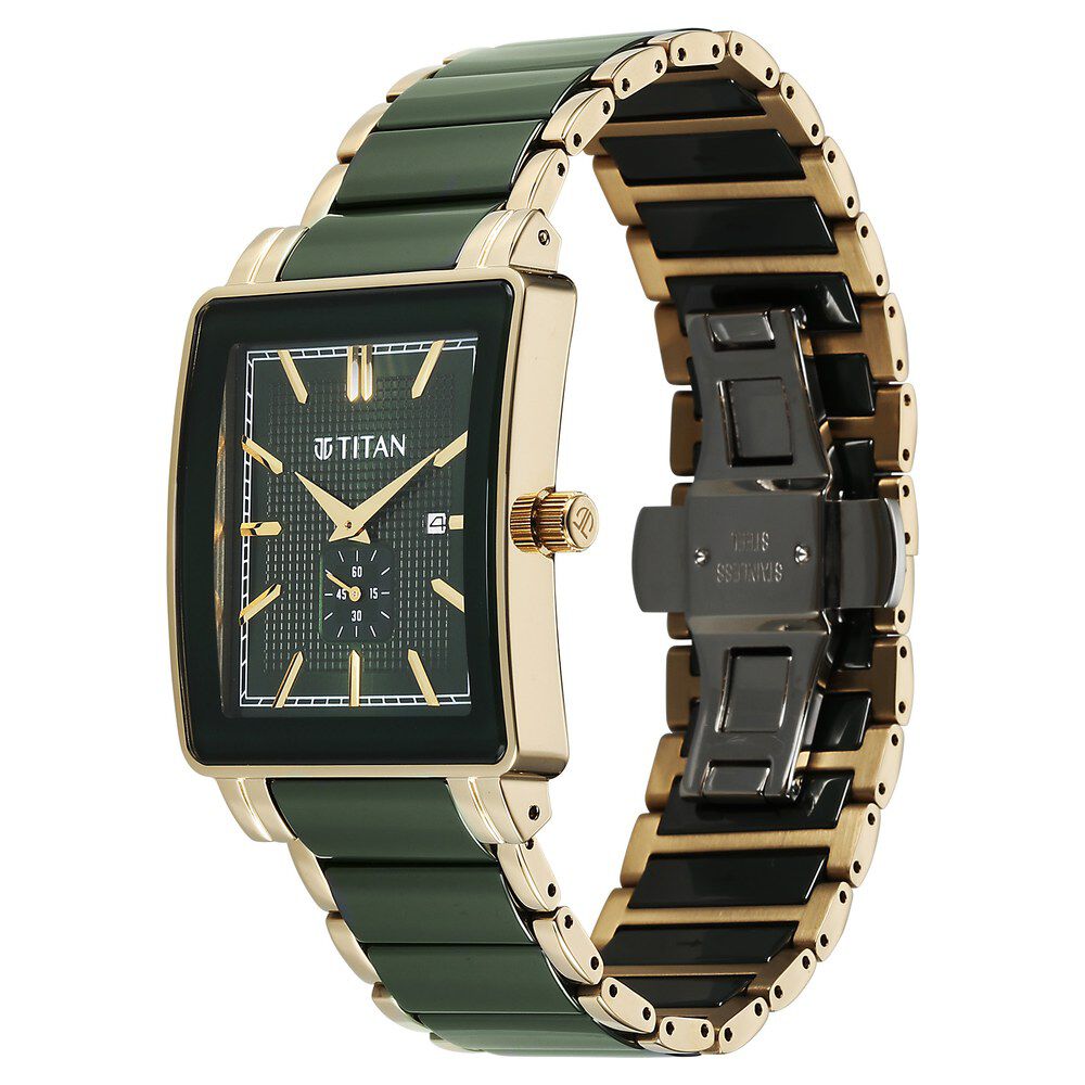 Titan Regalia Shaped Ceramic Quartz Analog with Date Green Dial Steel & Ceramic Strap Watch For Men