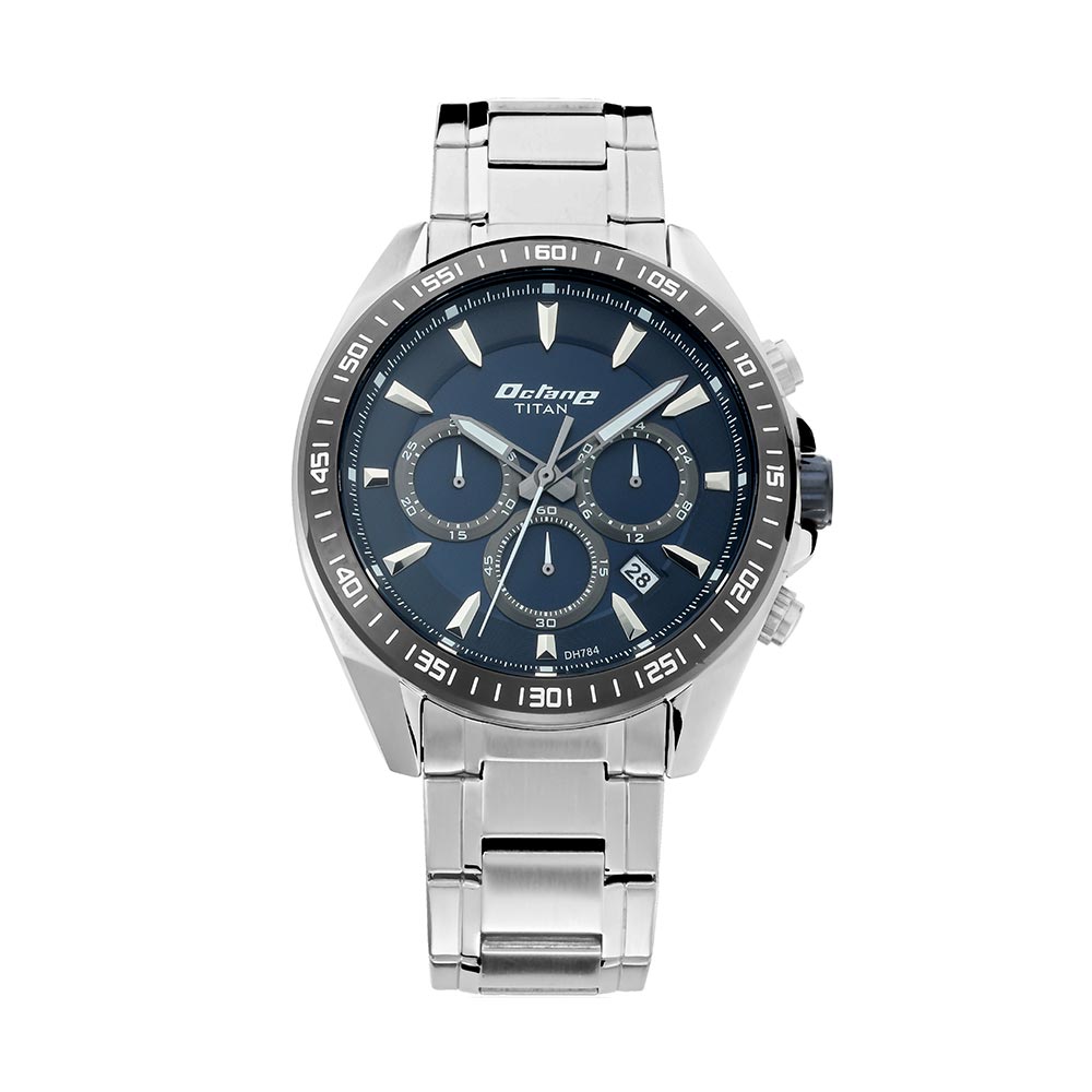 Titan Octane Blue Dial Chronograph Stainless Steel Strap watch for Men 90103KM02