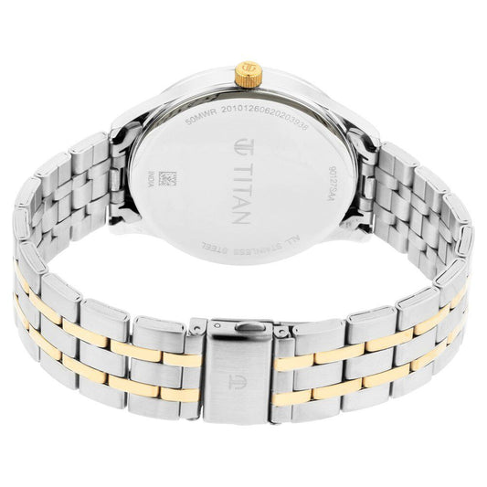 Titan Regalia Opulent White Dial Analog with Day and Date Stainless Steel Strap Watch for Men 90127BM01