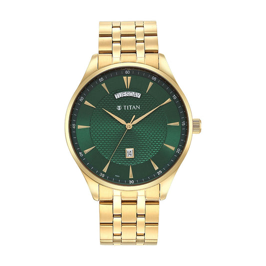 Titan Opulent III Green Dial Analog Stainless Steel Strap watch for Men 90127YM03