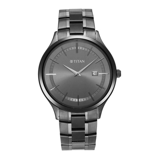 Titan Classique Slimline Anthracite Dial Analog with Date Stainless Steel Strap watch for Men 90142QM02