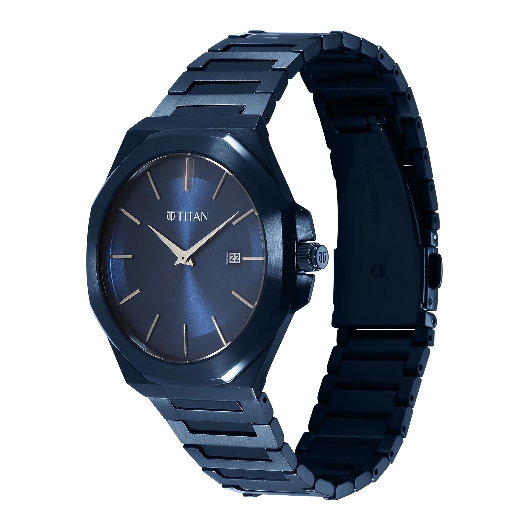Titan Classique Slim Quartz Analog with Date Blue Dial Stainless Steel Strap Watch for Men