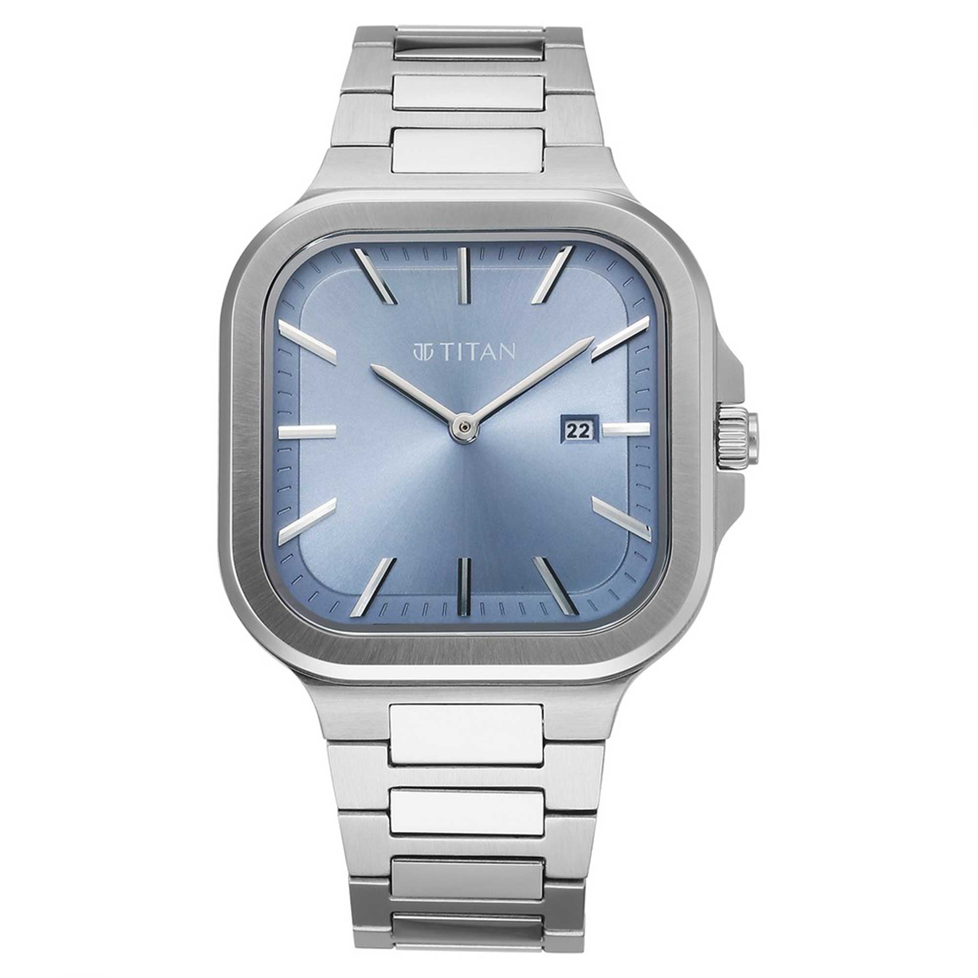 Titan Classique Slim Square Quartz Analog with Date Blue Dial Stainless Steel Strap Watch for Men-90176SM01