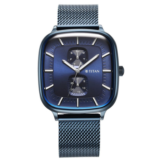 Titan Avant Garde Blue Dial Multi Stainless Steel Strap Watch for Men 90178QM01