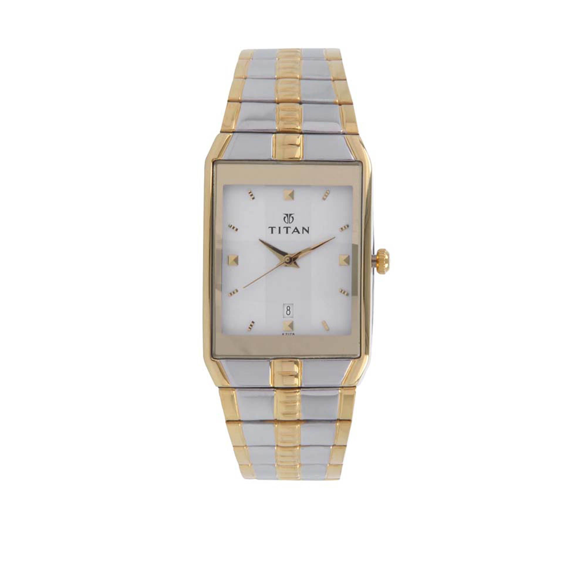 Titan Quartz Analog with Date Silver Dial Stainless Steel Strap Watch for Men 9151BM01