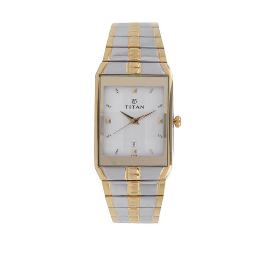 Titan Quartz Analog with Date Silver Dial Stainless Steel Strap Watch for Men 9151BM01