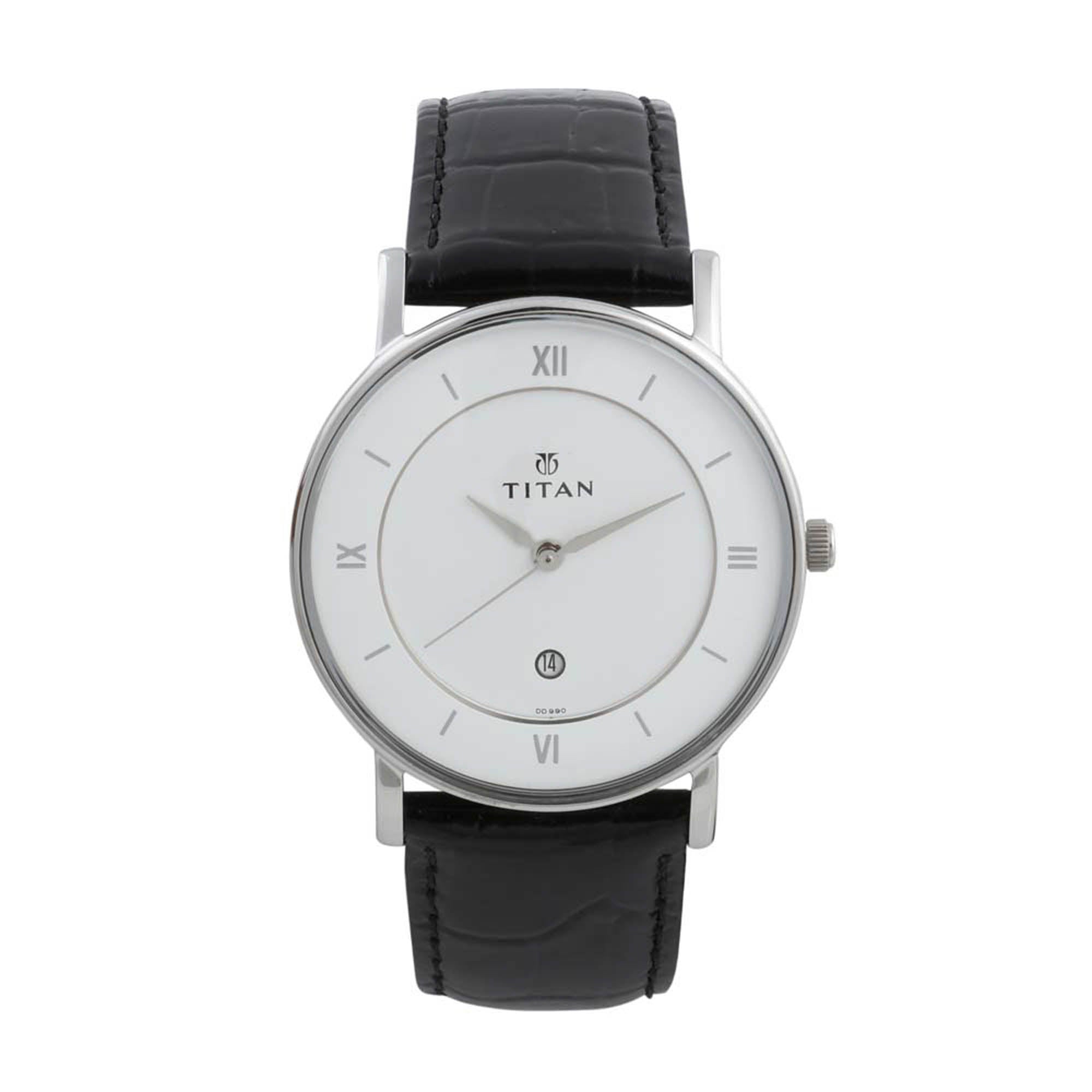 Titan Classic White Dial Analog with Date Leather Strap watch for Men