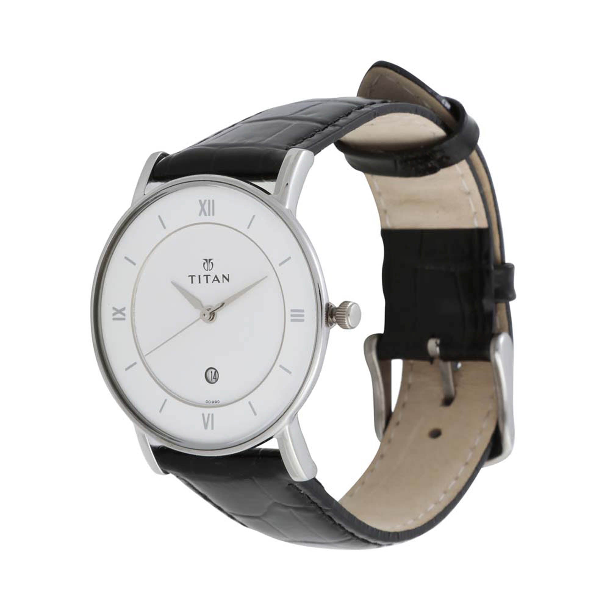 Titan Classic White Dial Analog with Date Leather Strap watch for Men