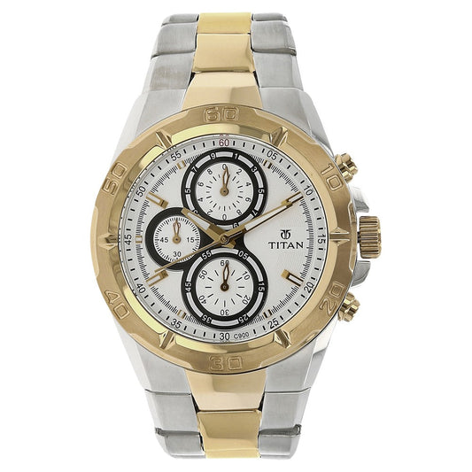 Titan Chronograph White Dial Stainless Steel Strap watch for Men 9308BM01