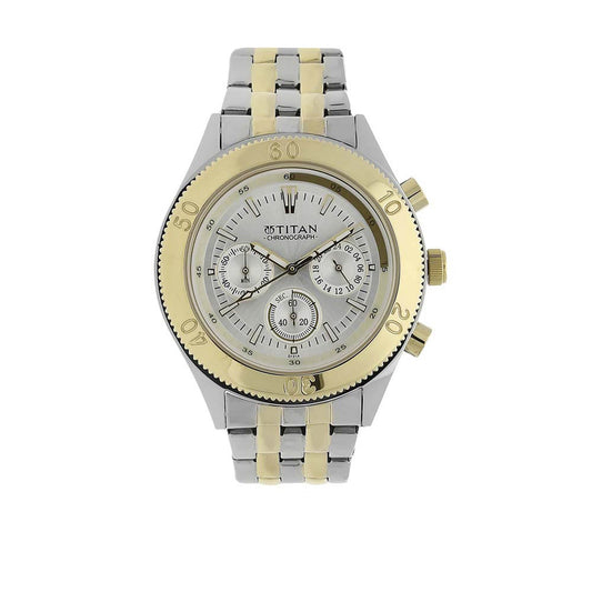 Titan Quartz Chronograph Silver Dial Stainless Steel Strap Watch for Men 9324BM01