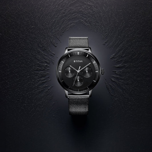 Titan Modern Classics Black Dial Multi Stainless Steel Strap watch for Men 94006NM01