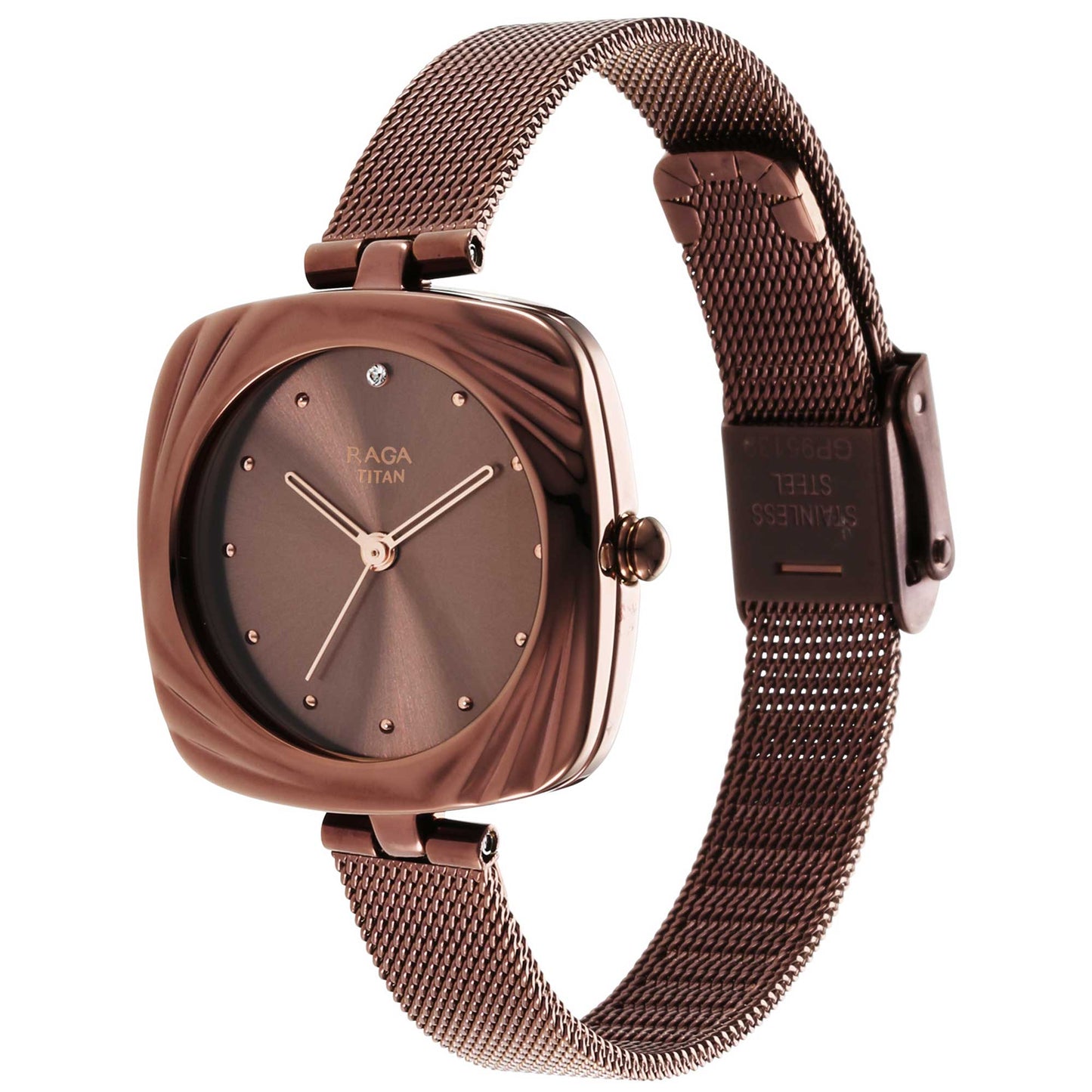 Titan Raga Moments of Joy Brown Dial Analog Stainless Steel Strap Watch for Women 95139QM02