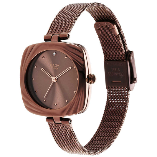 Titan Raga Moments of Joy Brown Dial Analog Stainless Steel Strap Watch for Women 95139QM02