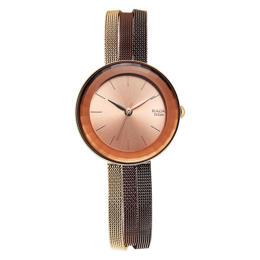 Titan Raga Delight Rose Gold Dial Women Watch With Stainless Steel Strap 95153KM01