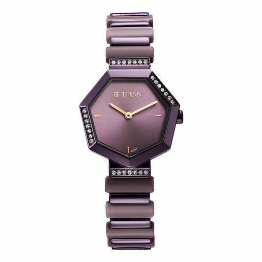 Glitz Purple Dial Metal & Plastic Strap Watch for Women 95207QD01
