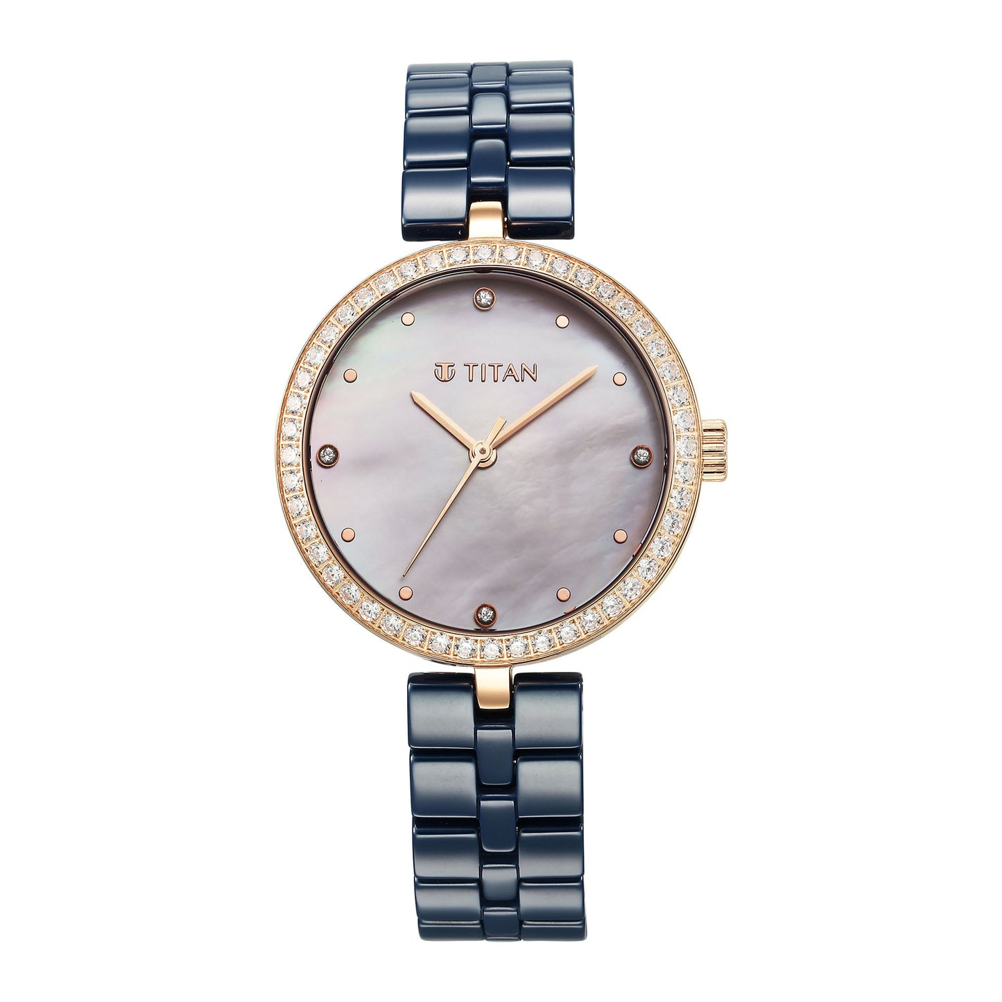 Titan Purple Ceramics Quartz Alog Mother of Pearl Dial Blue Ceramic Strap Watch For Women (95215KC03)