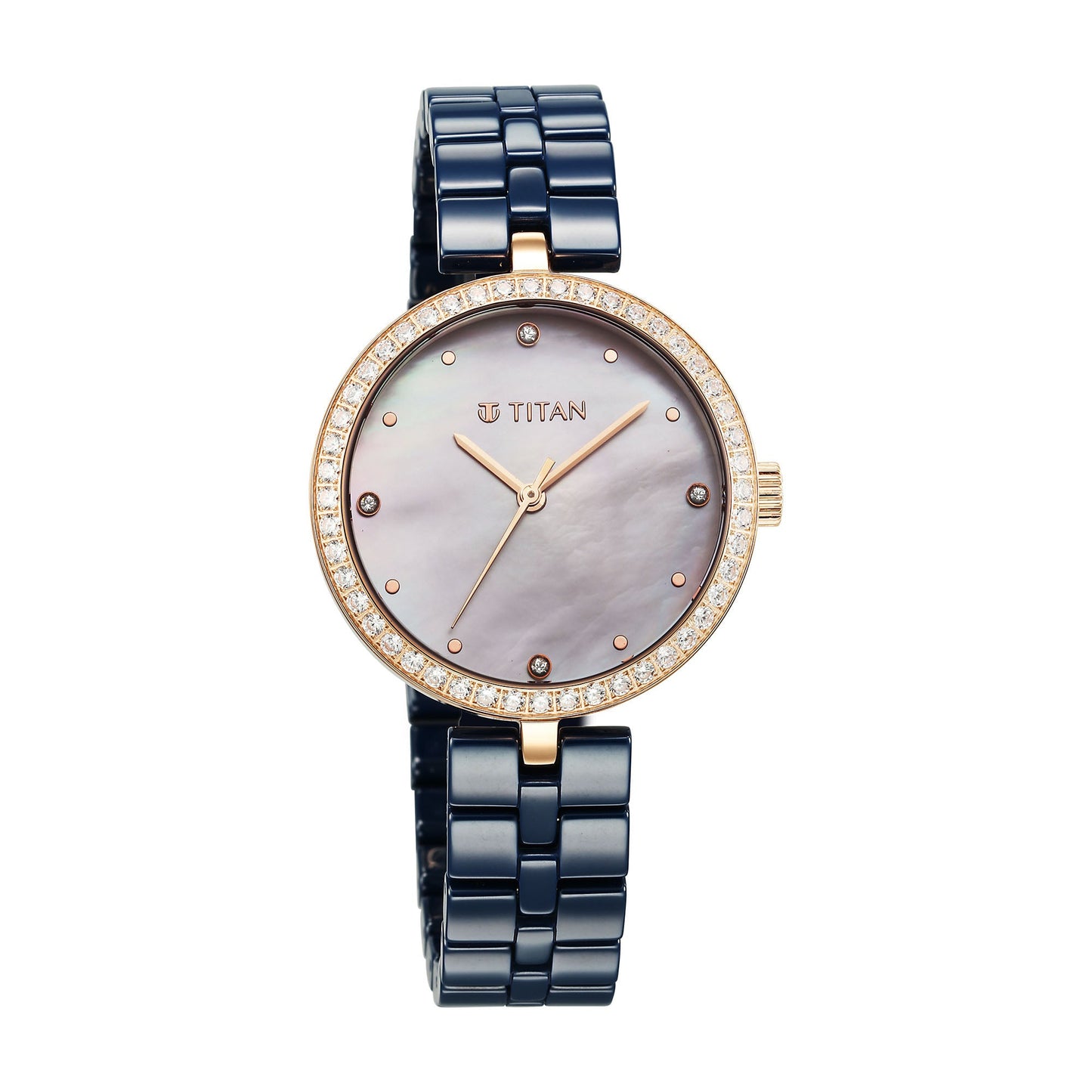 Titan Purple Ceramics Quartz Alog Mother of Pearl Dial Blue Ceramic Strap Watch For Women (95215KC03)