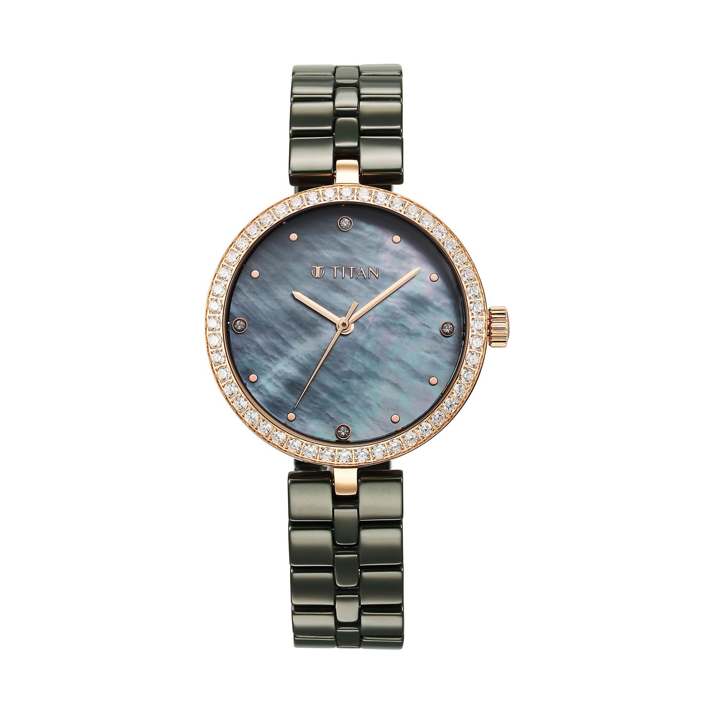 Titan Purple Ceramics Quartz Alog Mother of Pearl Dial Green Ceramic Strap Watch For Women (95215KC04)